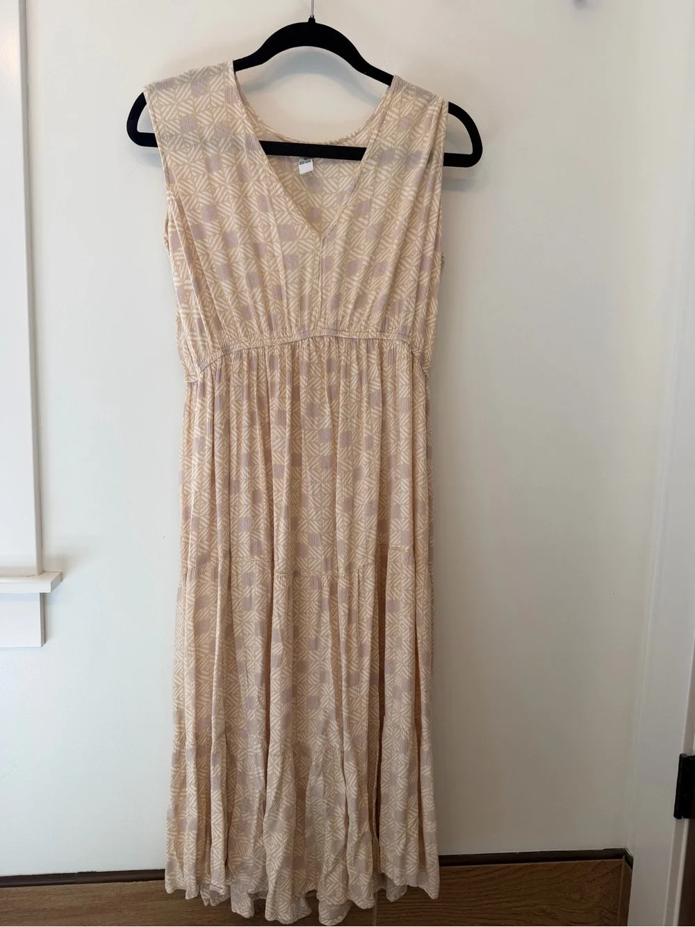 Sincerely Jules Cream Tan Geometric Palm Print Tiered Maxi Dress XL